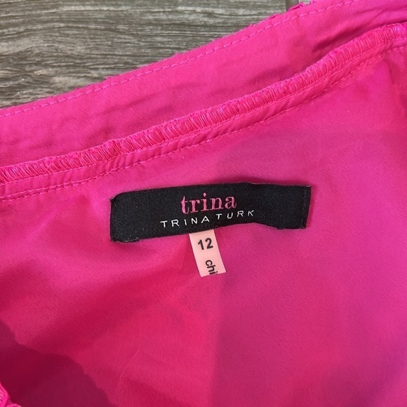 Trina Trina Turk Glorieta Off-the-Shoulder Lace Pink Dress Size 12 - Picture 5 of 8